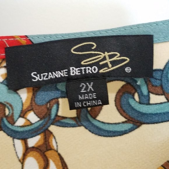 blue cream ivory chains tie sleeveless blouse - Picture 6 of 9